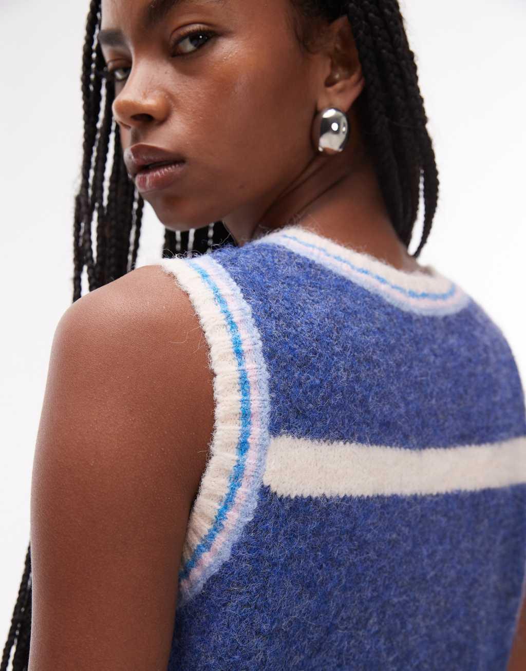Topshop knit striped button tank in multi Product Image