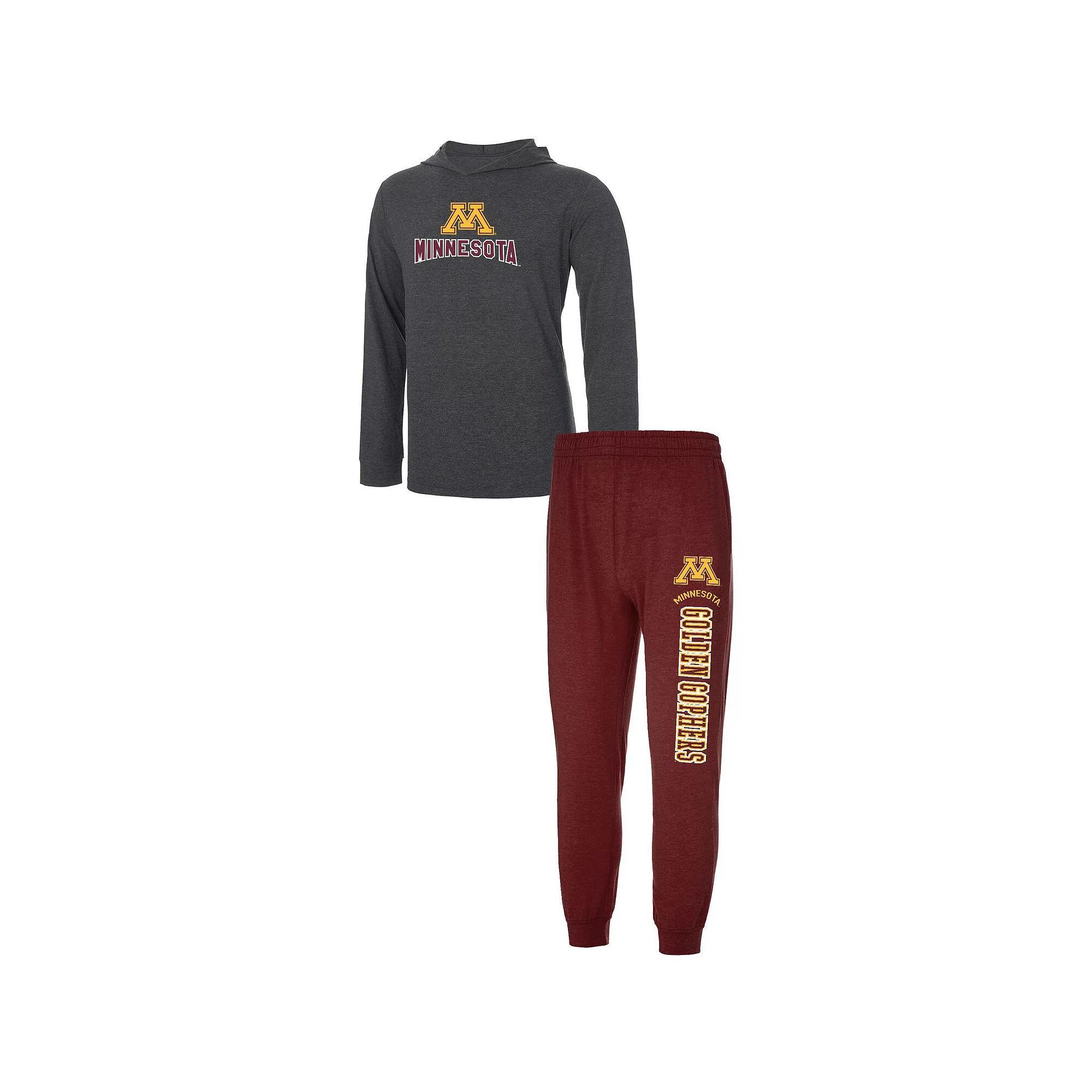 Men's Concepts Sport Heathered Maroon/Heathered Charcoal Minnesota Golden Gophers Meter Long Sleeve Hoodie T-Shirt & Jogger Pants Set, Size: Medium Product Image