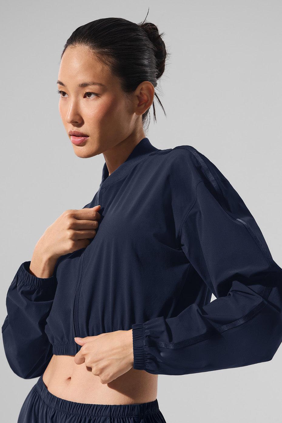 Cropped Breezy Full-Zip Cover Up - Navy Product Image