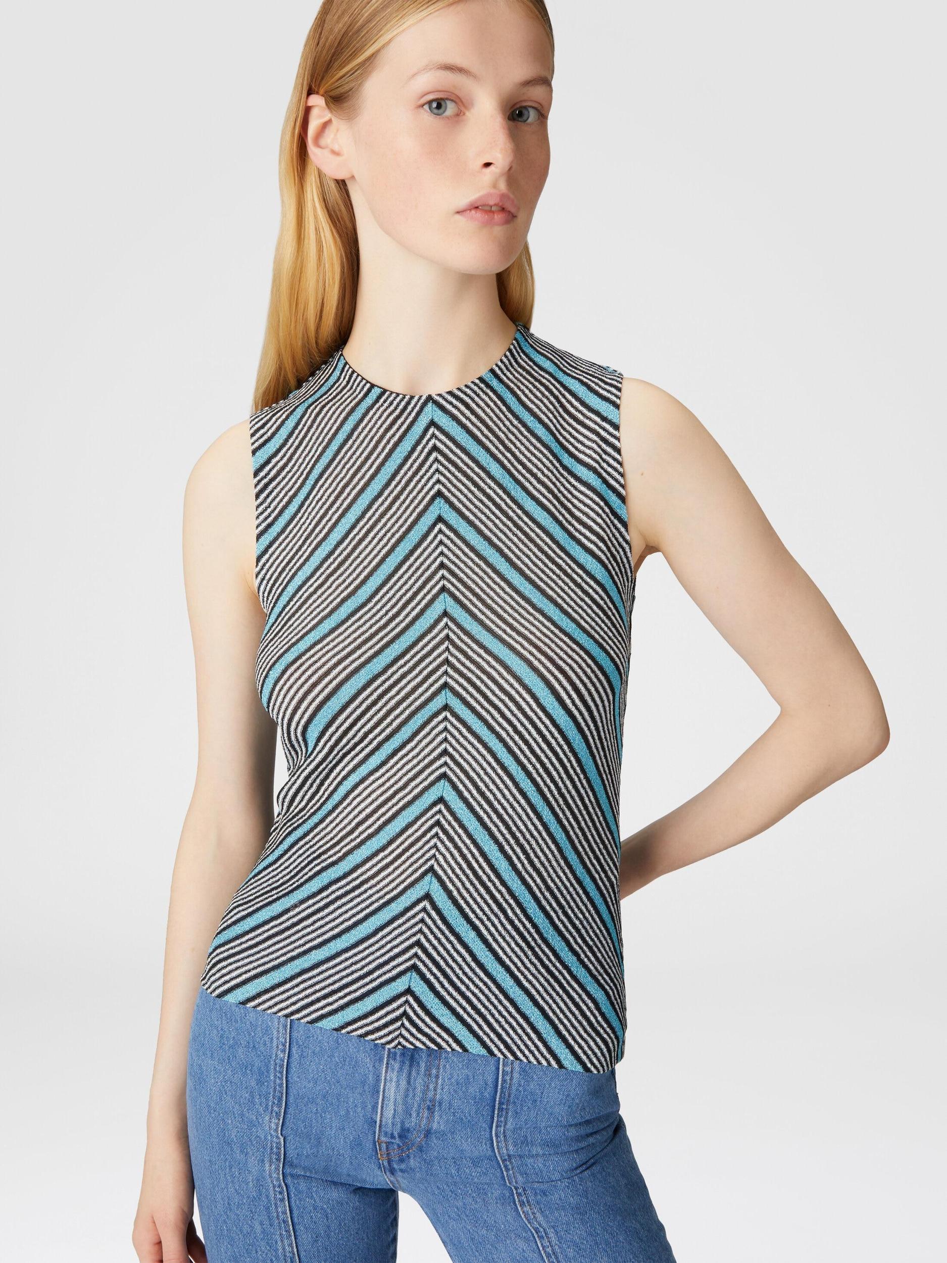 Sleeveless top in lamé striped viscose Product Image