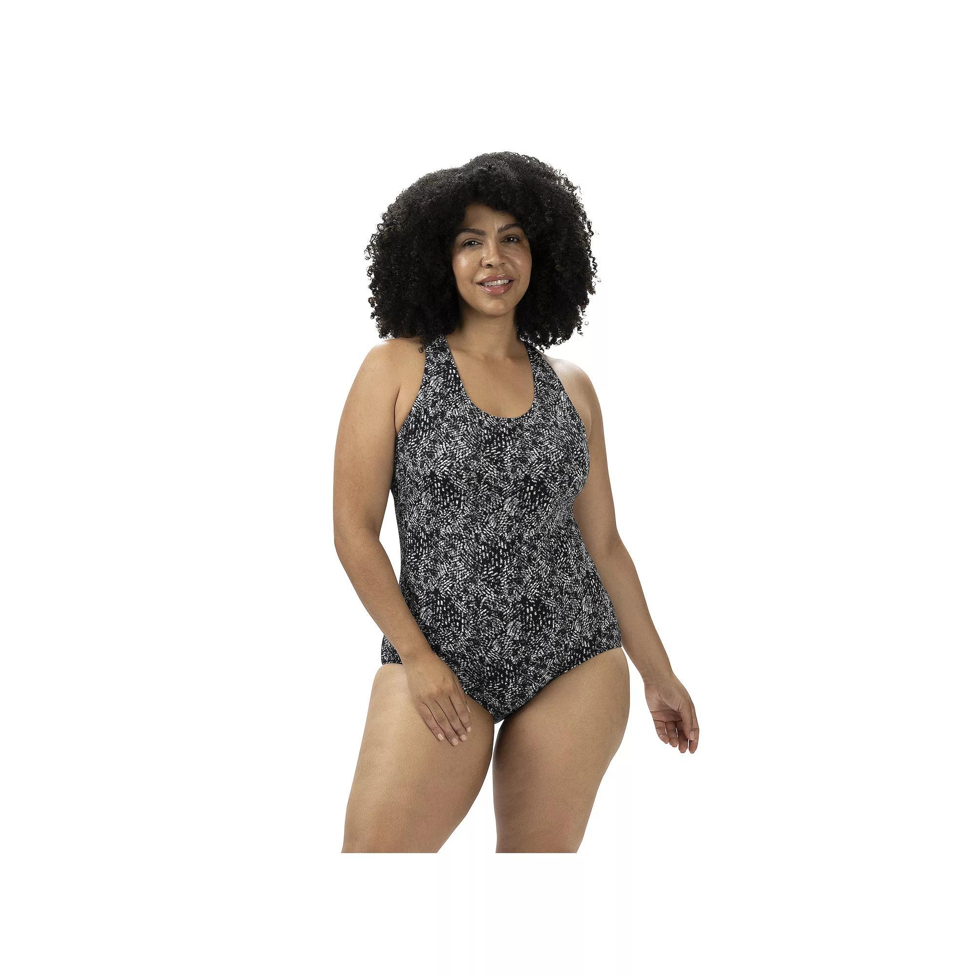 Women's Dolfin Aquashape Printed Lap One-Piece Swimsuit, Size: 14, Black Product Image