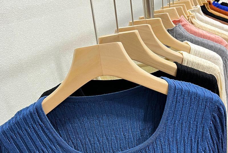 Crew Neck Plain Ribbed Knit Sweater Product Image
