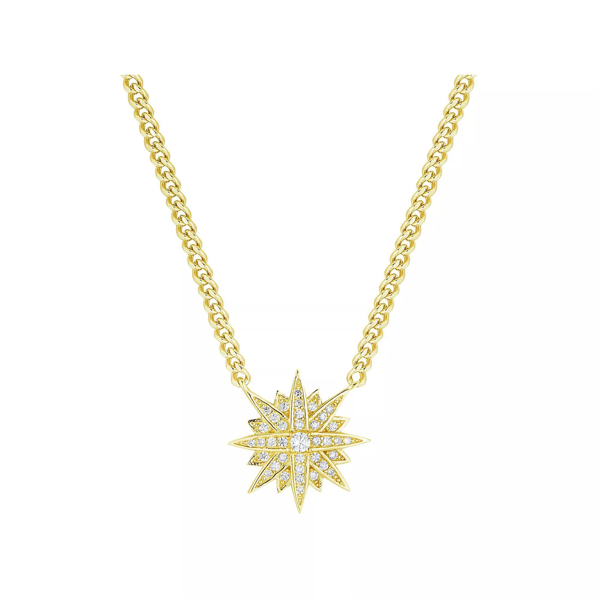 Sunkissed Sterling 14k Gold Over Silver Cubic Zirconia North Star Pendant Necklace, Women's, Size: 18", Gold Tone Product Image