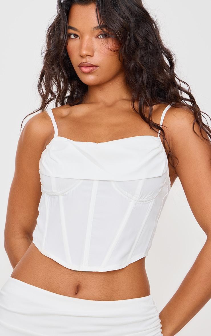 White Woven Cowl Neck Detail Strappy Dip Hem Corset Product Image