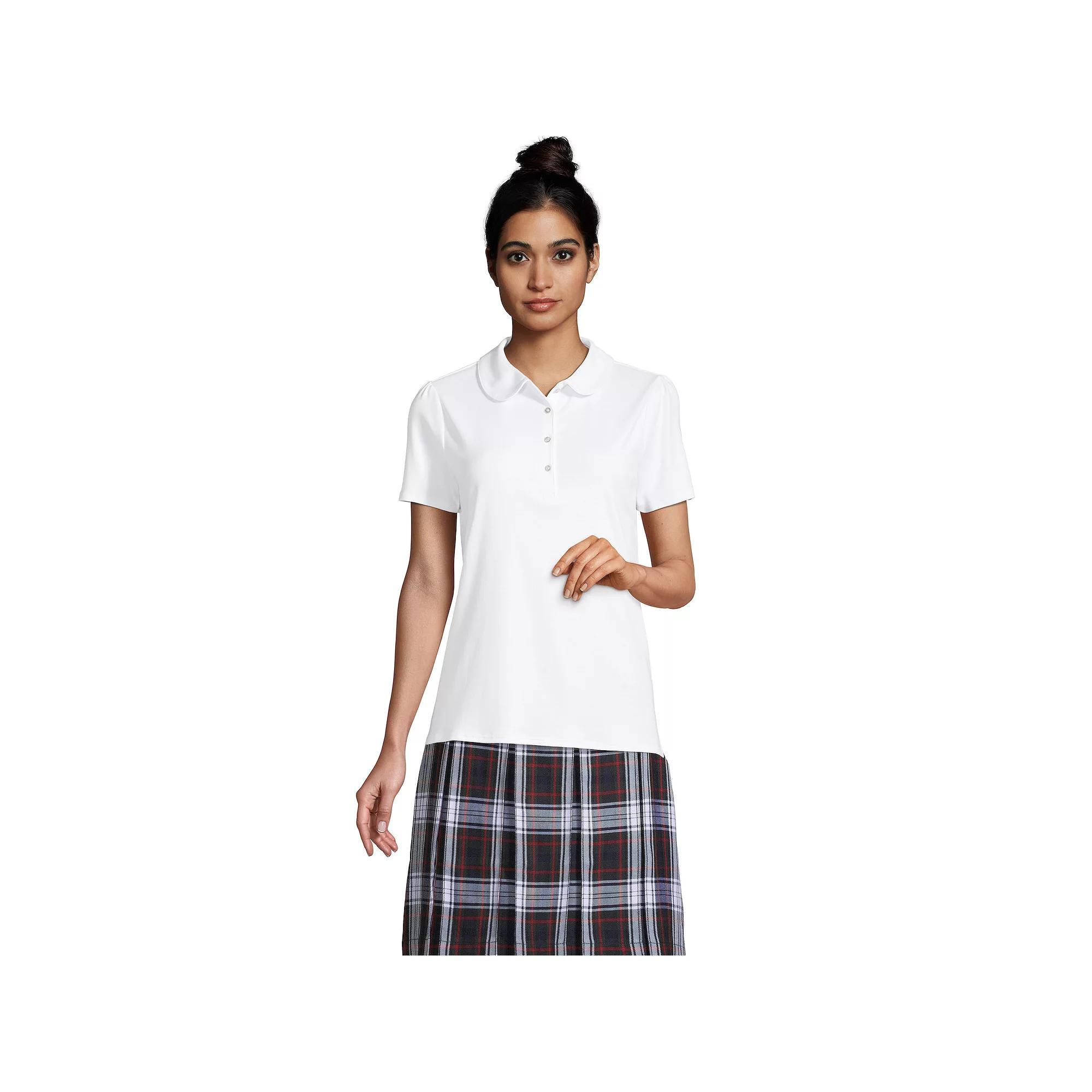 Women's Lands' End Short Sleeve Cotton Performance Polo Shirt, Size: Medium, White Product Image