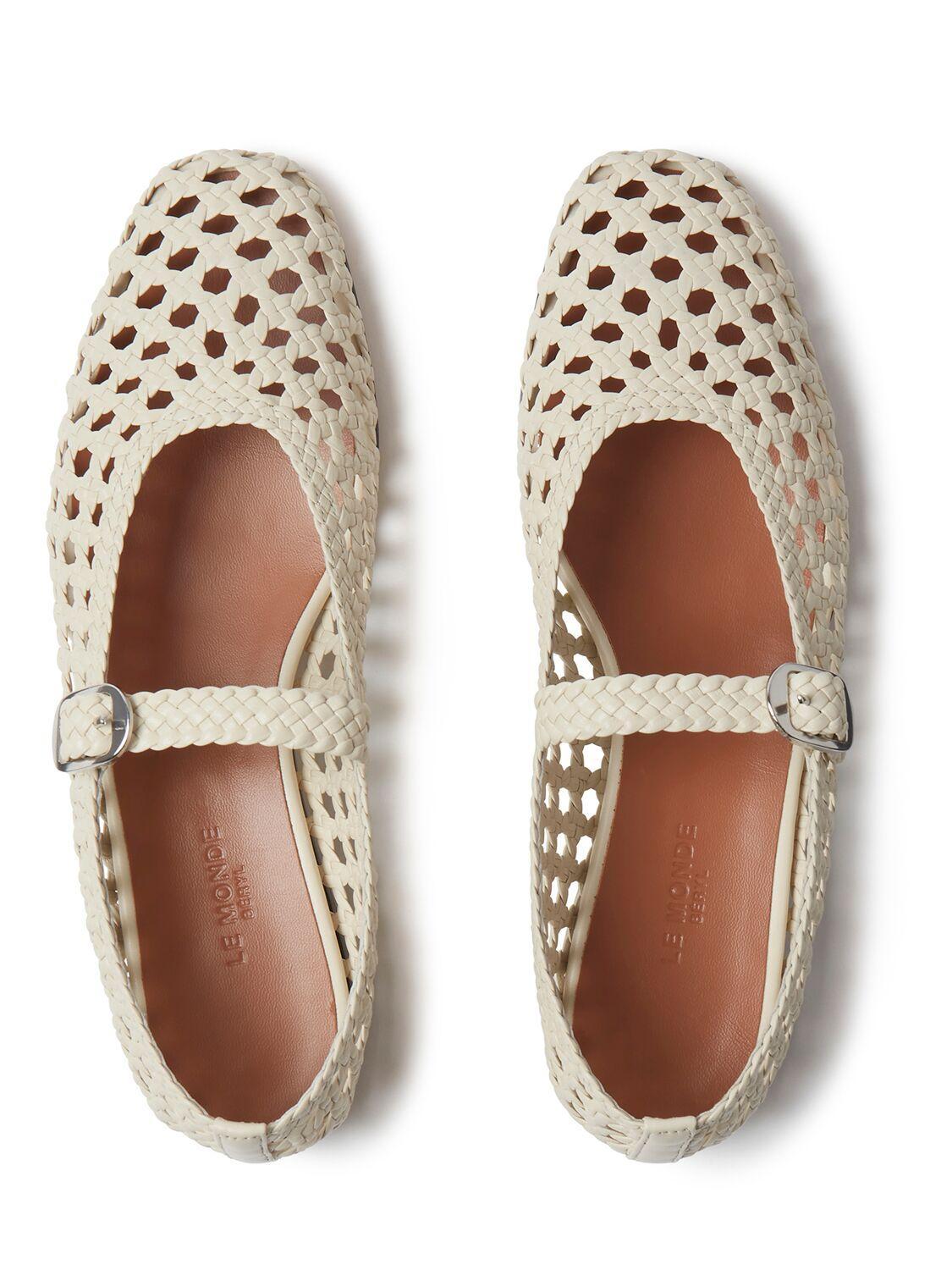 LE MONDE BERYL Woven Leather Mary Jane Ballerina Flats In Gold Product Image
