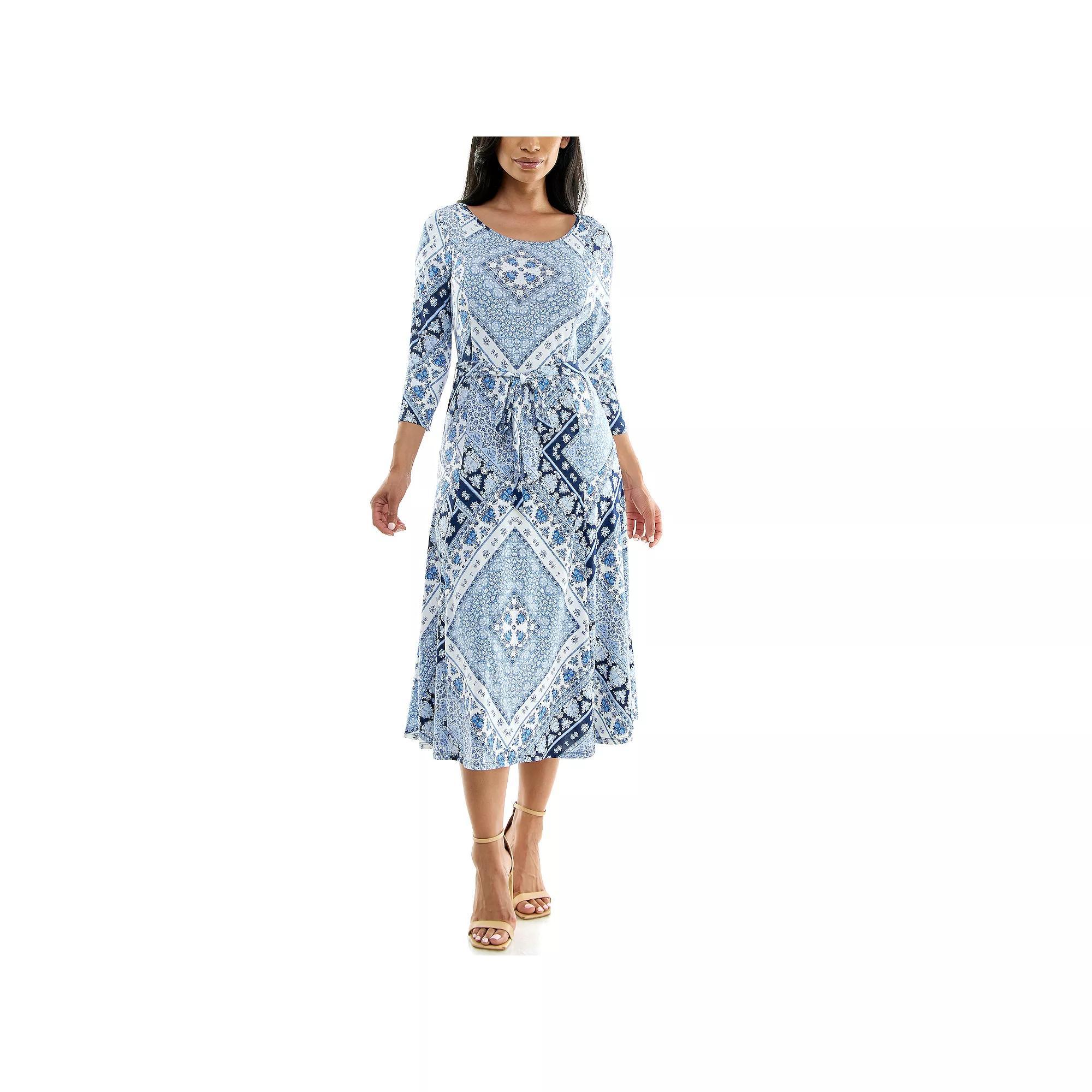 Women's Nina Leonard Sylvia Midi Dress With Belt, Size: Small, Blue Team Combo Product Image