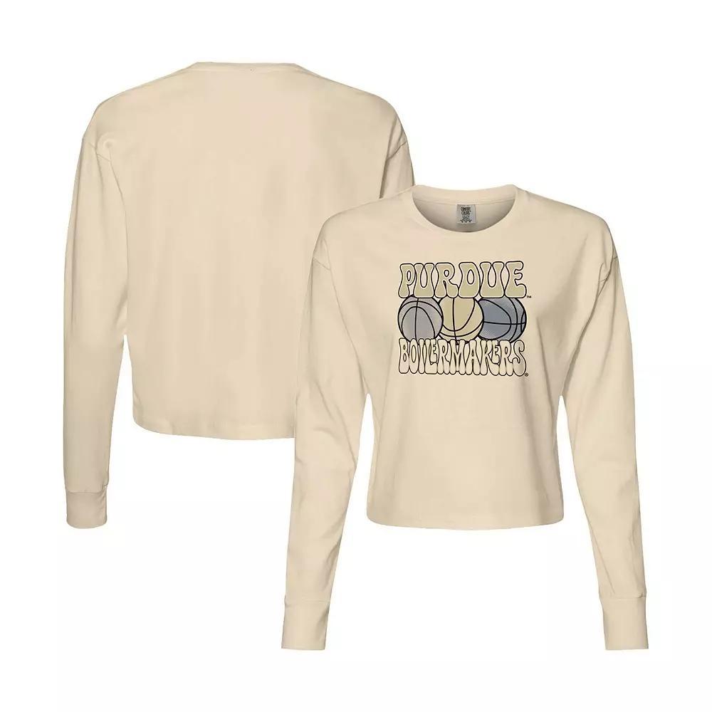 Women's Natural Purdue Boilermakers Comfort Colors Basketball Cropped Long Sleeve T-Shirt, Size: 2XL, Beige Product Image