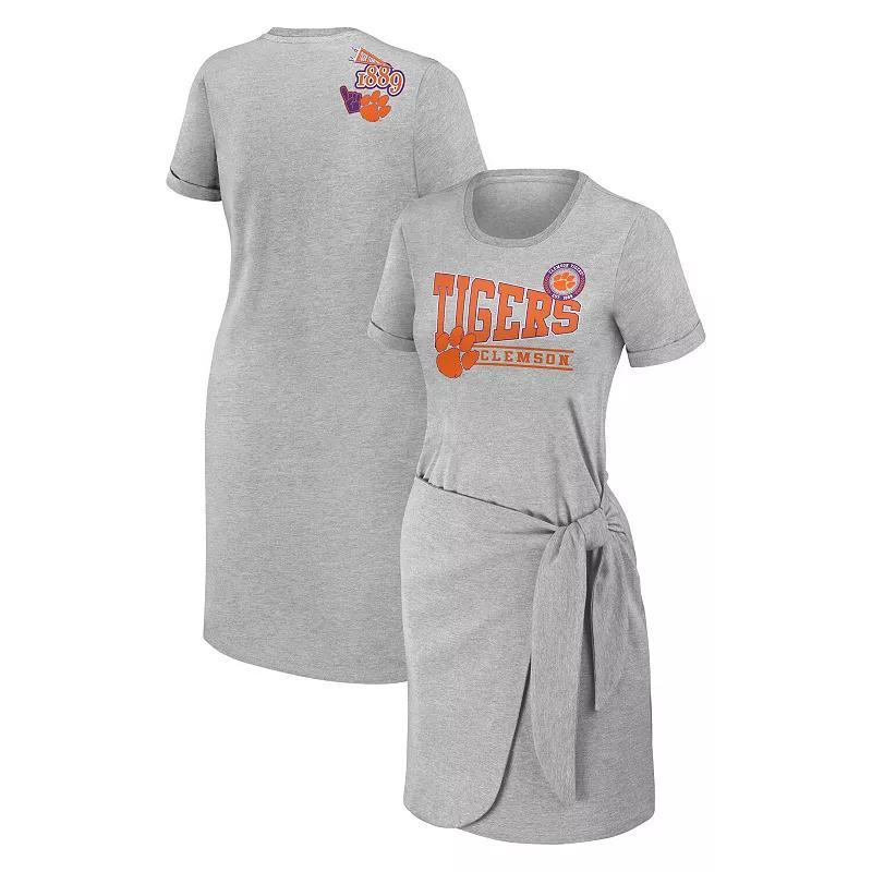 Women's WEAR by Erin Andrews Heather Gray Clemson Tigers Knotted T-Shirt Dress, Size: XL, Grey Product Image