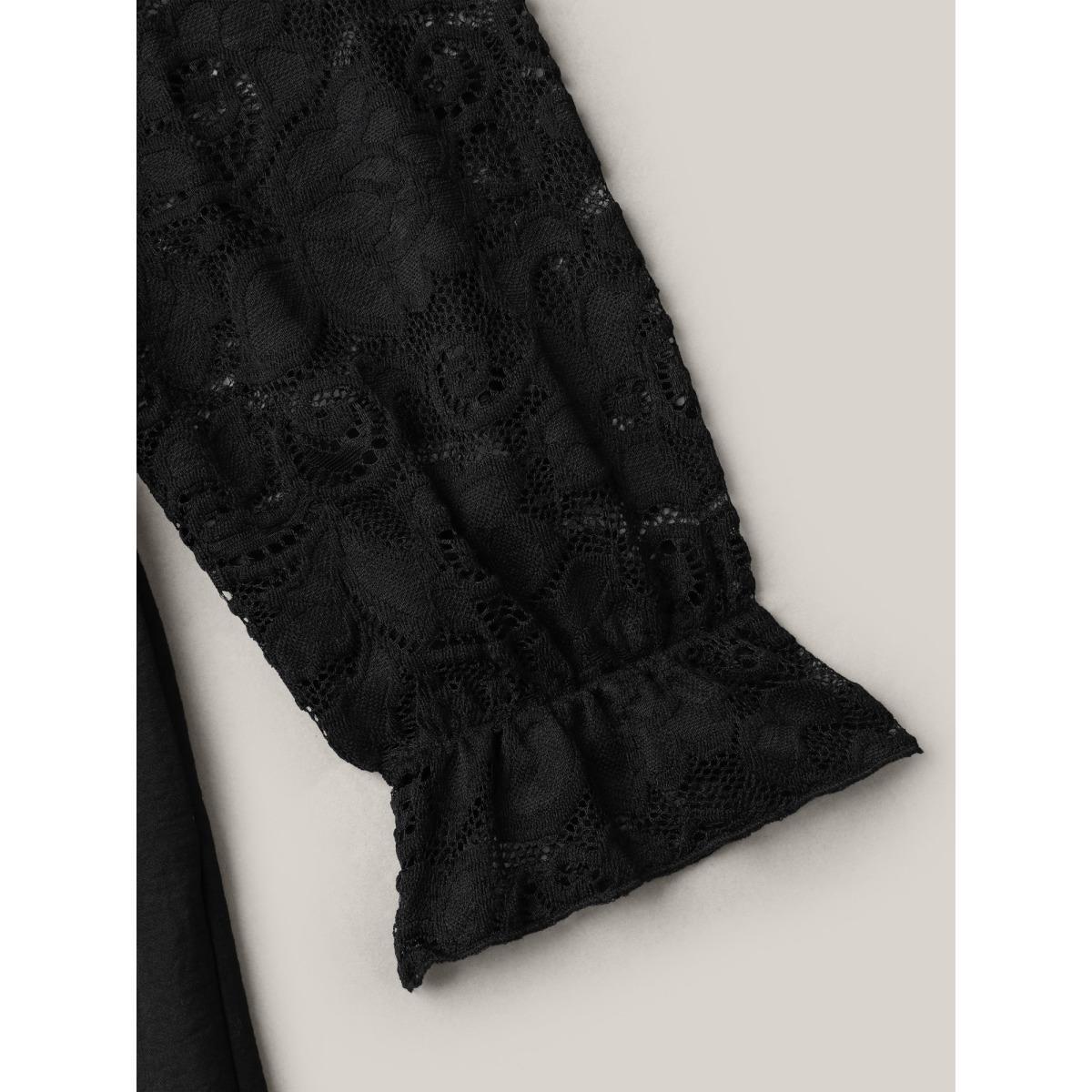 Plus Size Black Lace Sheer Sleeve Flared Jumpsuit Women Elegant Extra Long Sleeve Heart neckline Everyday-Elegant Loose Jumpsuits BloomChic 12/L Product Image