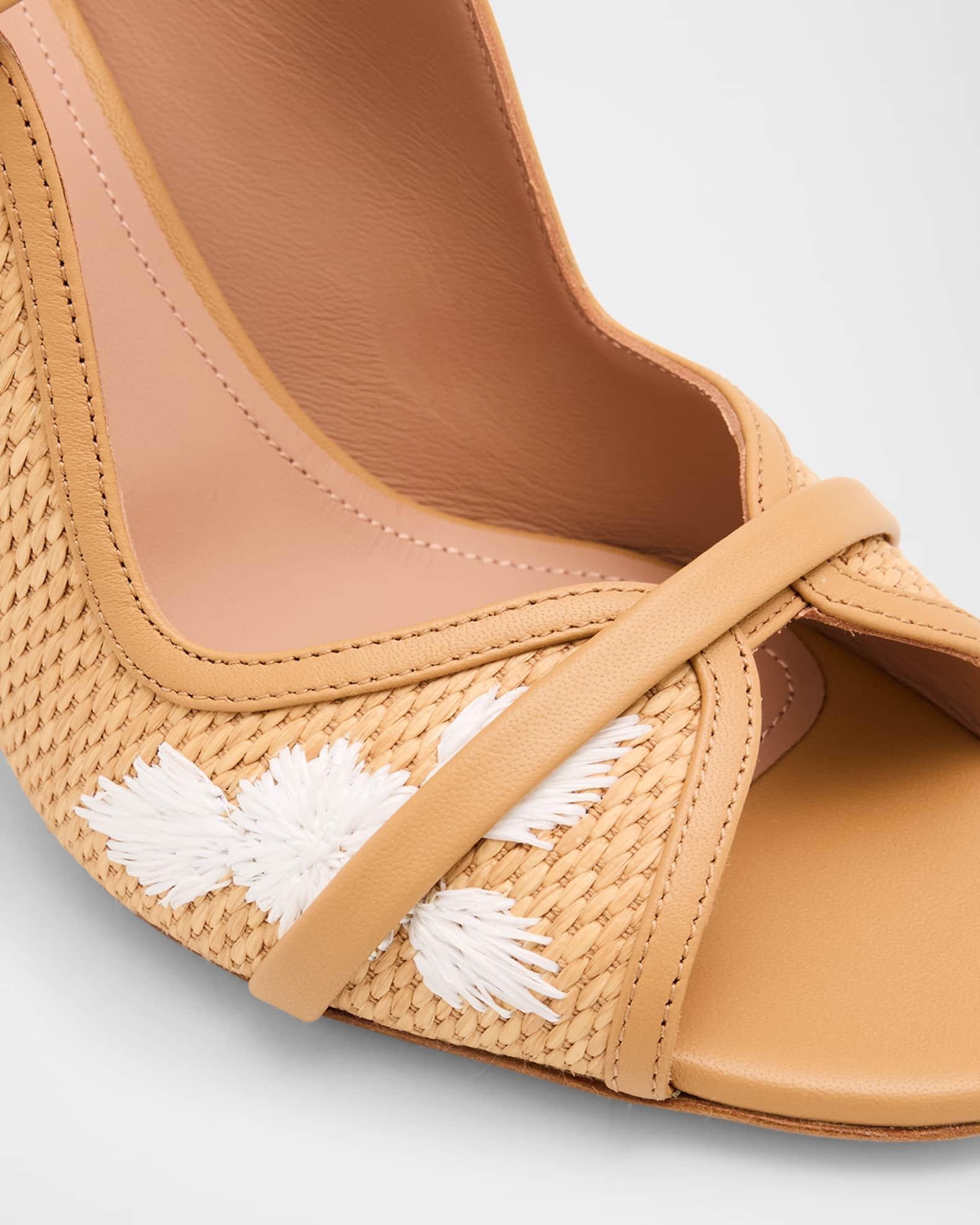 Norah Embroidered Raffia Two-Band Slide Sandals Product Image