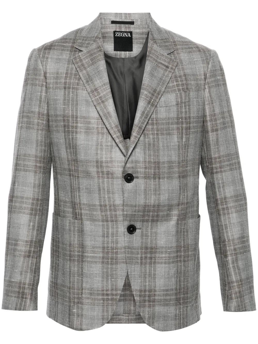 ZEGNA Checked Single-breasted Blazer In Gray Product Image