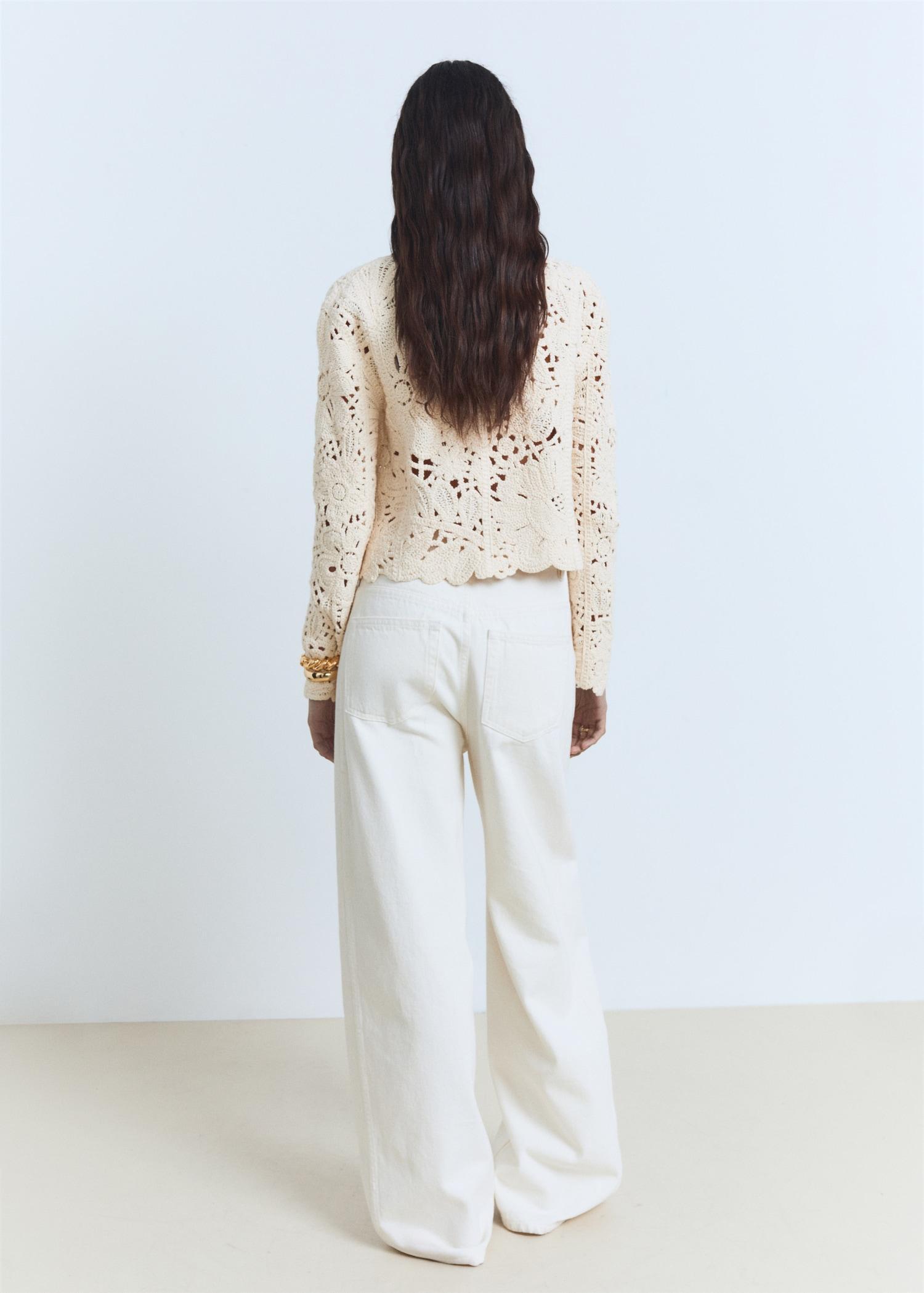 Openwork knitted jacket with scalloped hem - Women | MANGO USA Product Image