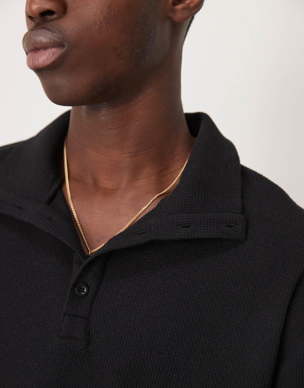 ASOS DESIGN oversized dropped shoulder boxy brushed waffle funnel neck sweatshirt in black Product Image