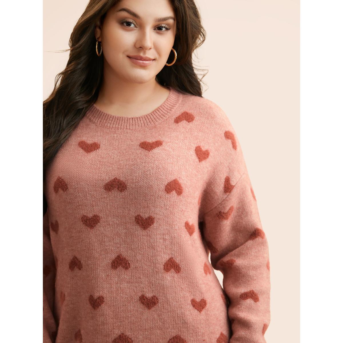 Plus Size Heart Shaped Drop Shoulder Pullover Watermelon Women Casual Long Sleeve Round Neck Everyday Pullovers BloomChic 14-16/1X Product Image