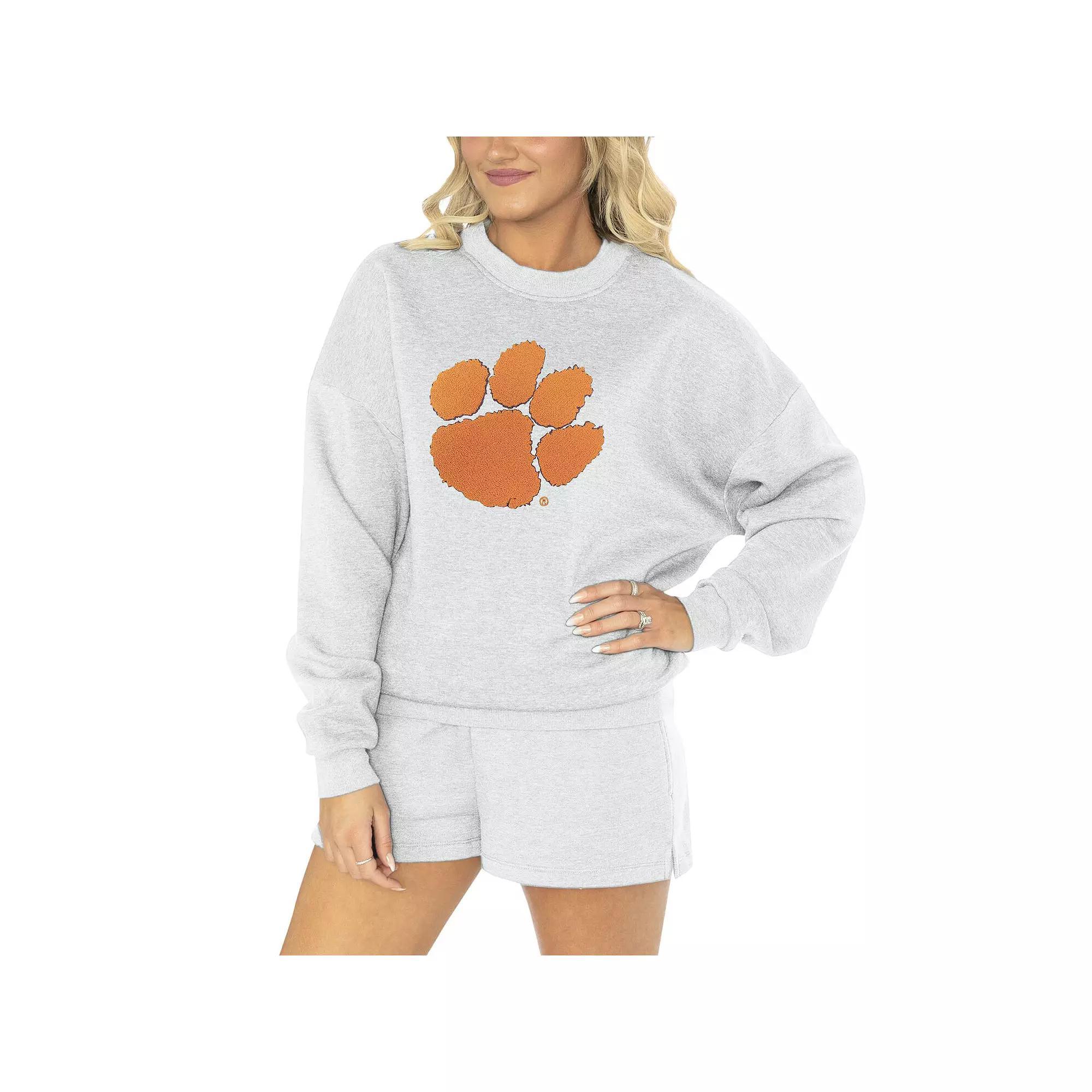 Women's Gameday Couture Ash Clemson Tigers Team Effort Pullover Sweatshirt & Shorts Sleep Set, Size: 3XL, Black Product Image