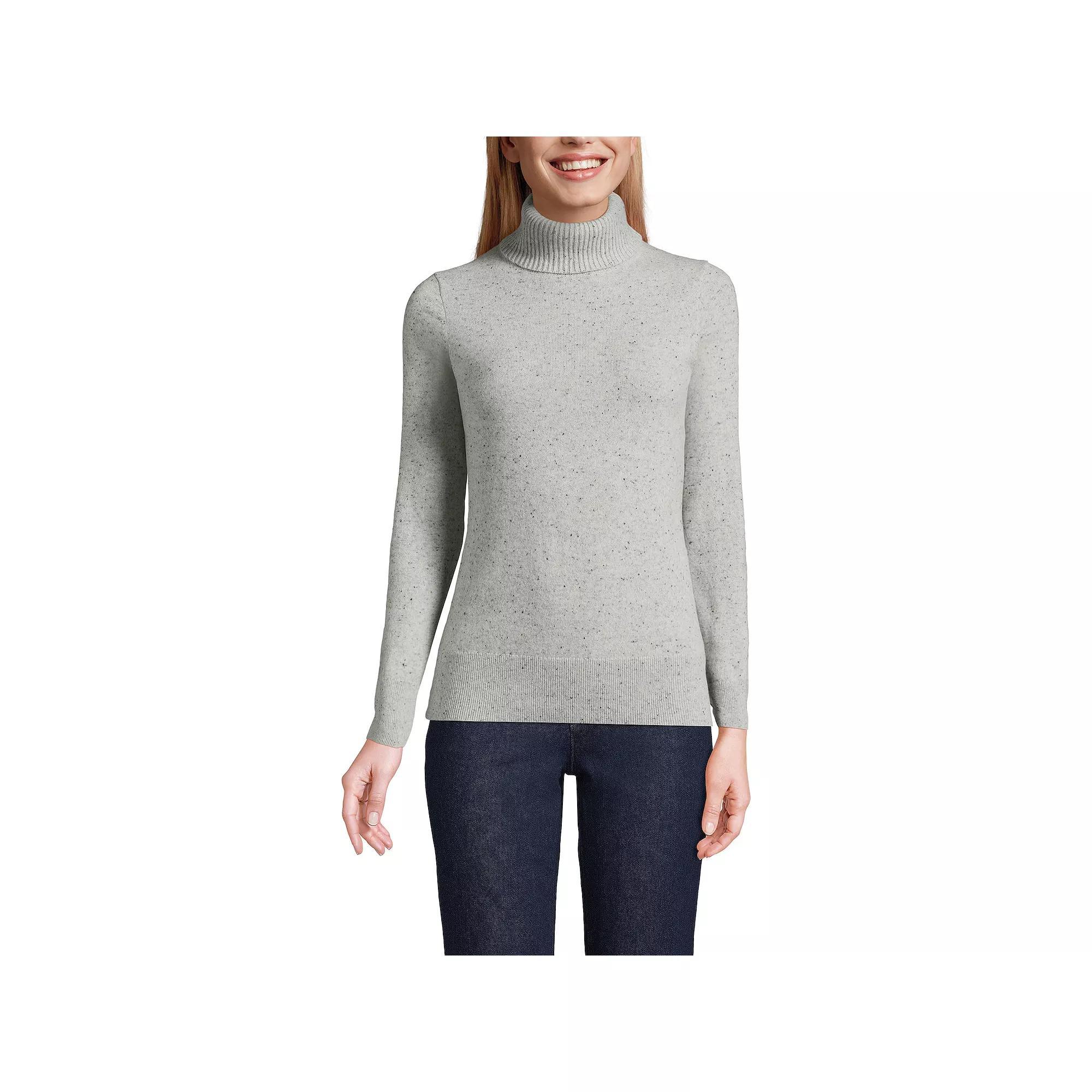 Women's Lands' End Turtleneck Cashmere Sweater, Size: XL, Gray Black Donegal Product Image