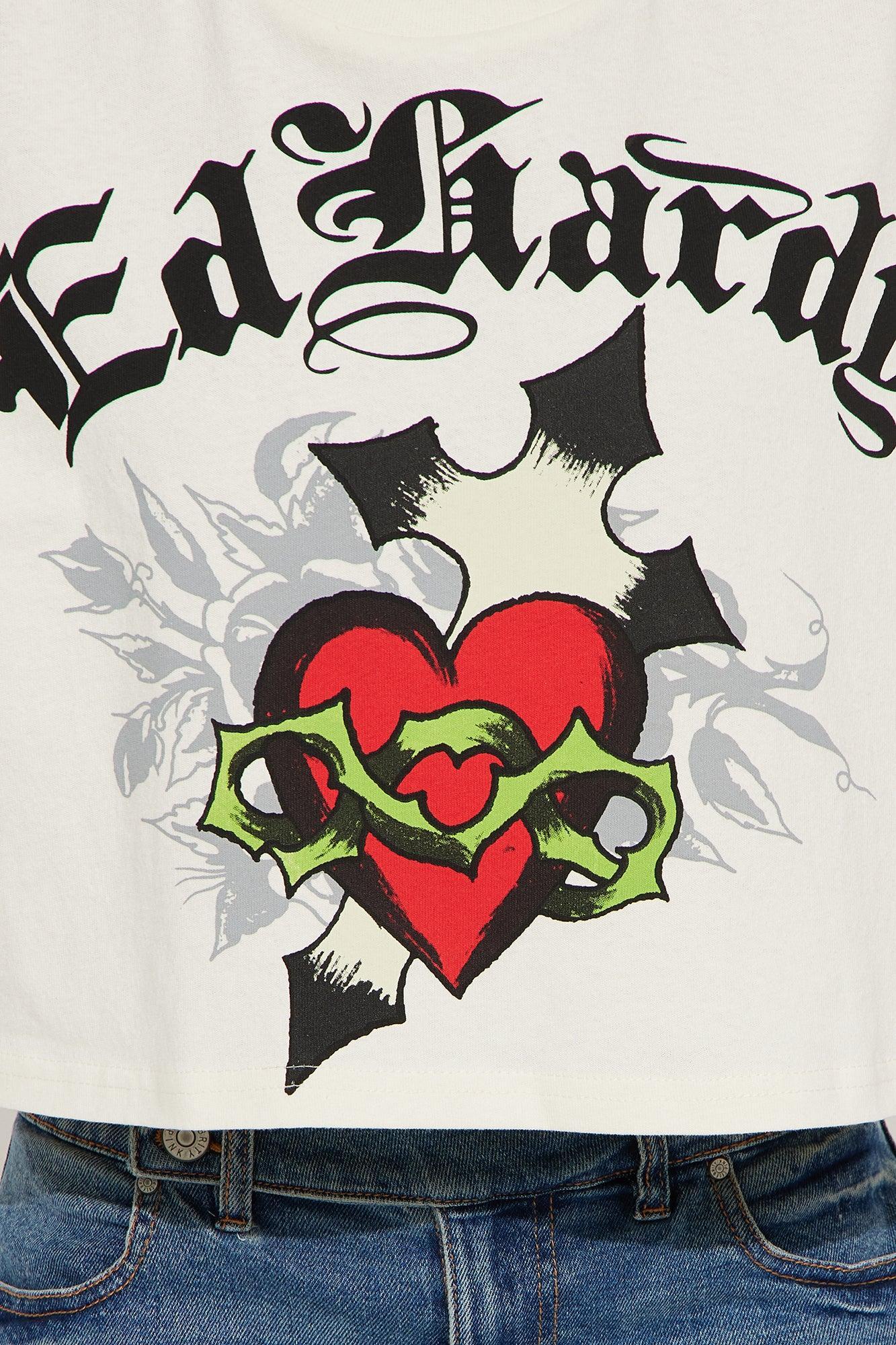 Ed Hardy Cross Heart Cropped Tee - Ivory Product Image