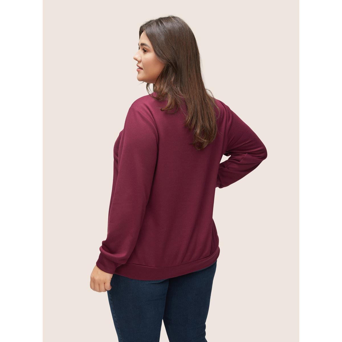 Plus Size Letter Graphic Towel Embroidered Sweatshirt Women RedViolet Casual Contrast Dailywear Sweatshirts BloomChic 12/L Product Image
