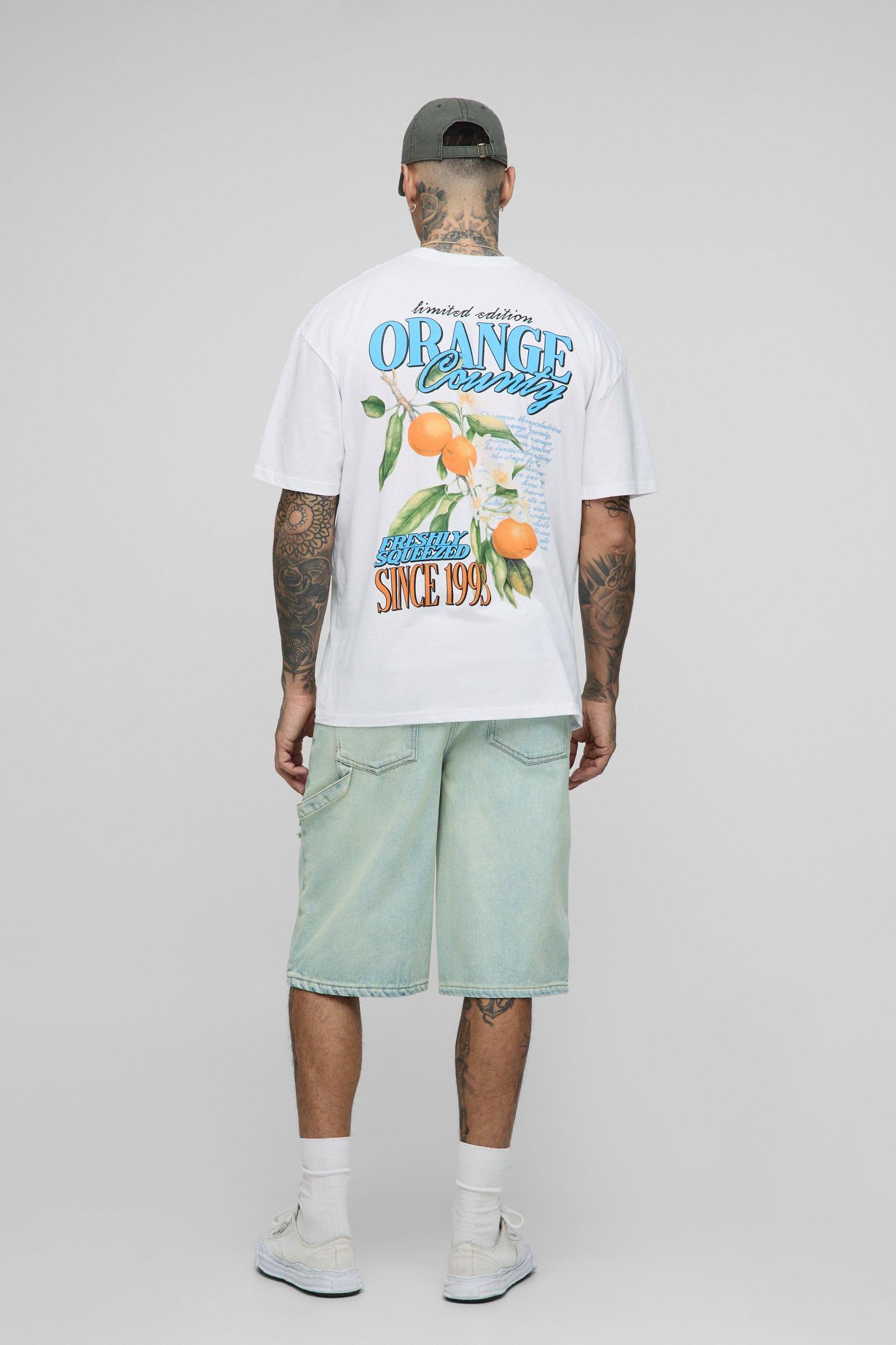Tall Oversized Oranges Print T-Shirt | boohooMAN USA Product Image