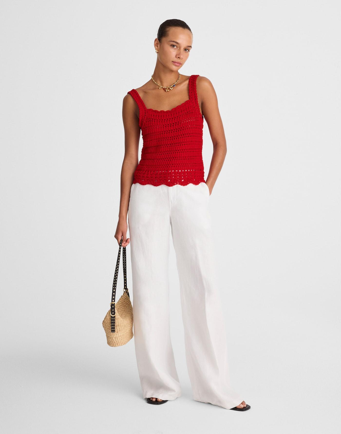 Crochet-Stitch Cotton Sweater Tank Product Image