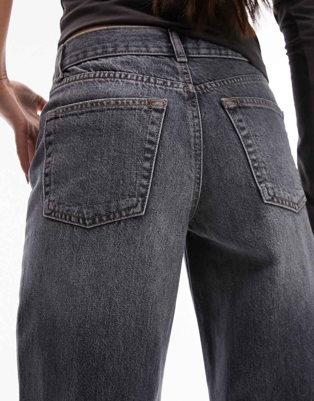 Topshop Ember low rise wide leg jeans in black  Product Image