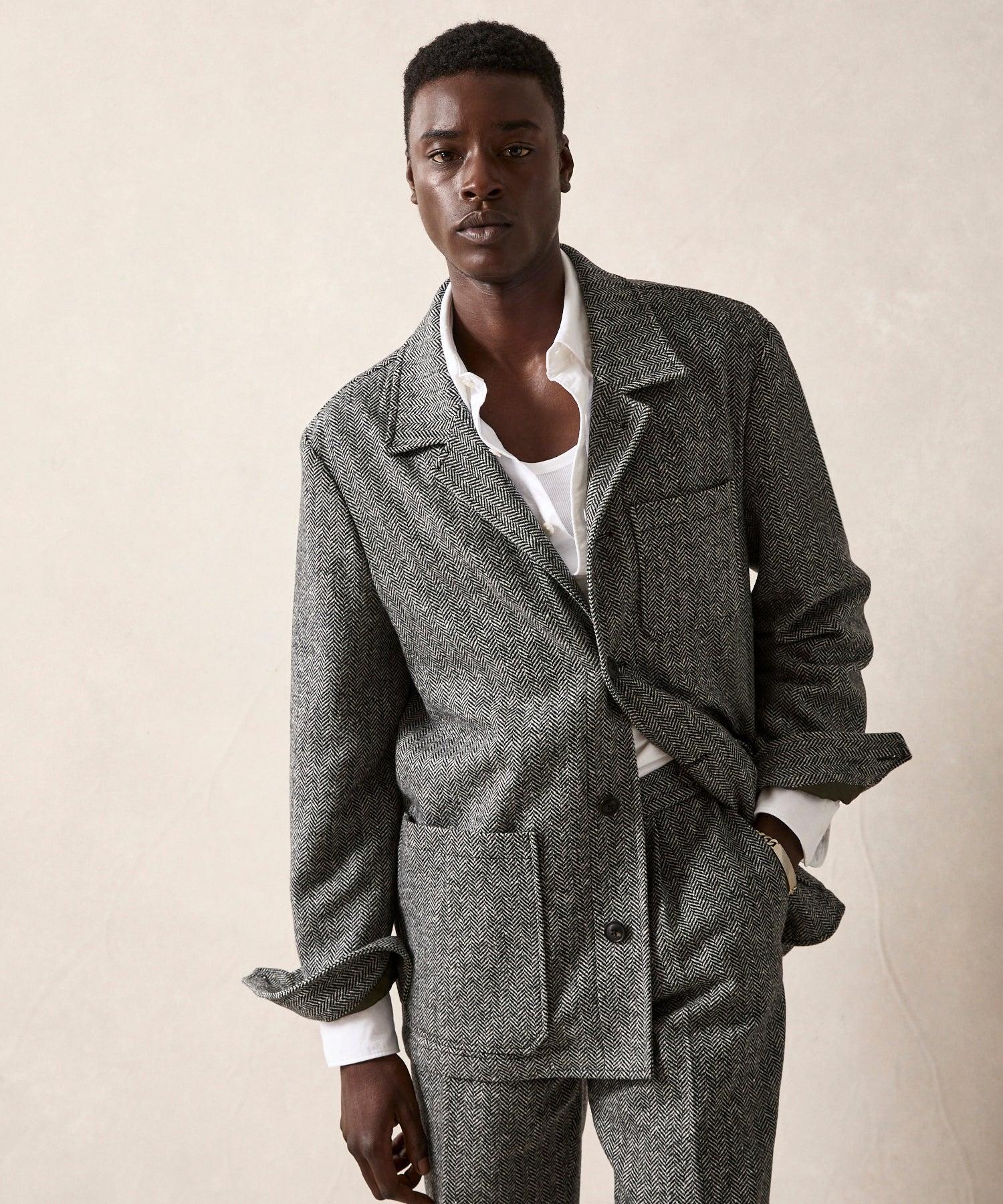 Italian Donegal Tailored Chore Coat in Grey Herringbone Product Image