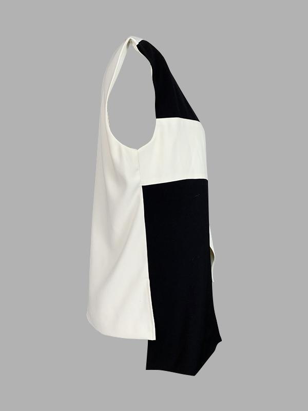 Loose Sleeveless Asymmetric Contrast Color V-Neck Vest Top Product Image