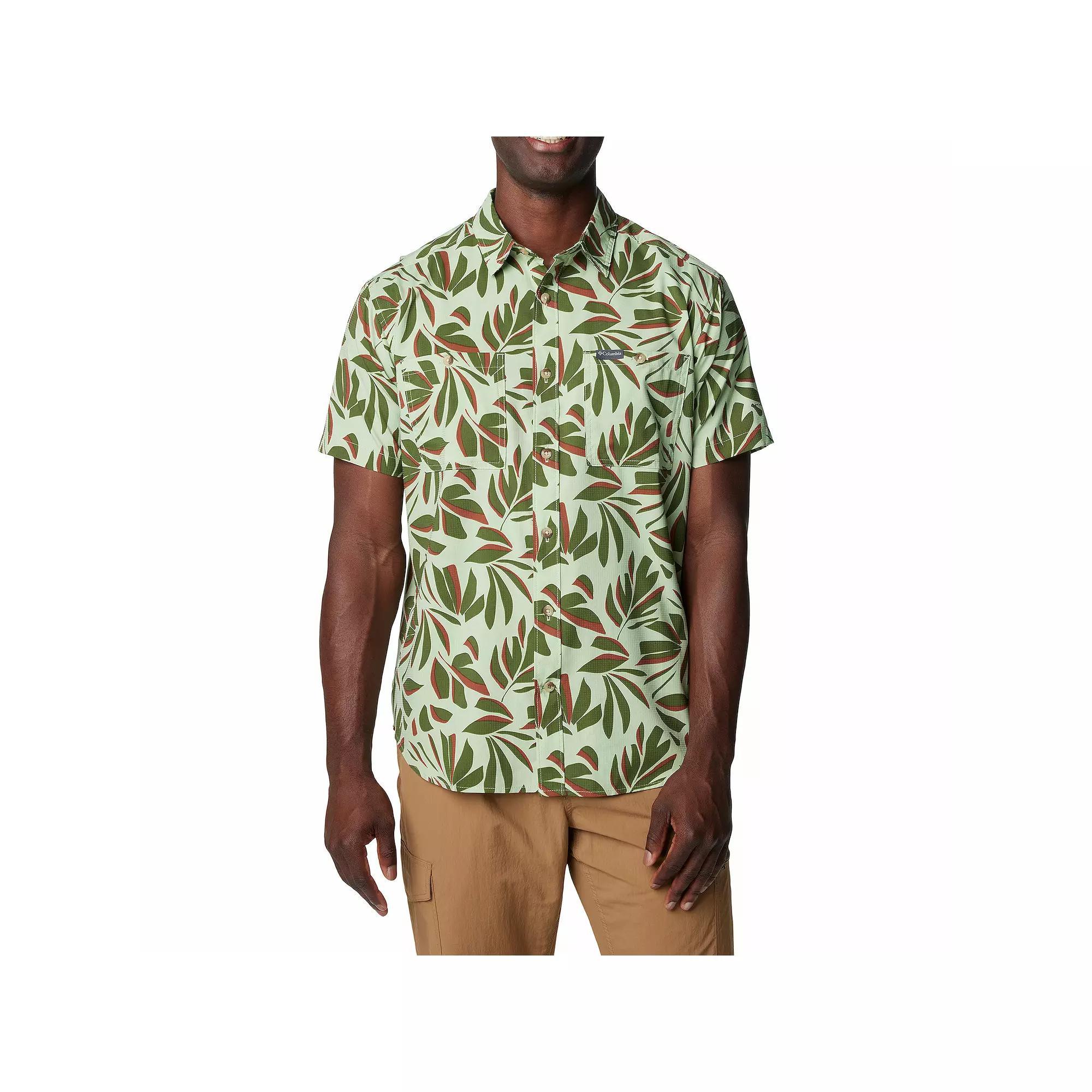 Men's Columbia UPF 40 Utilizer Printed Short Sleeve Button-Down Shirt, Size: Small, Spray Areca Product Image