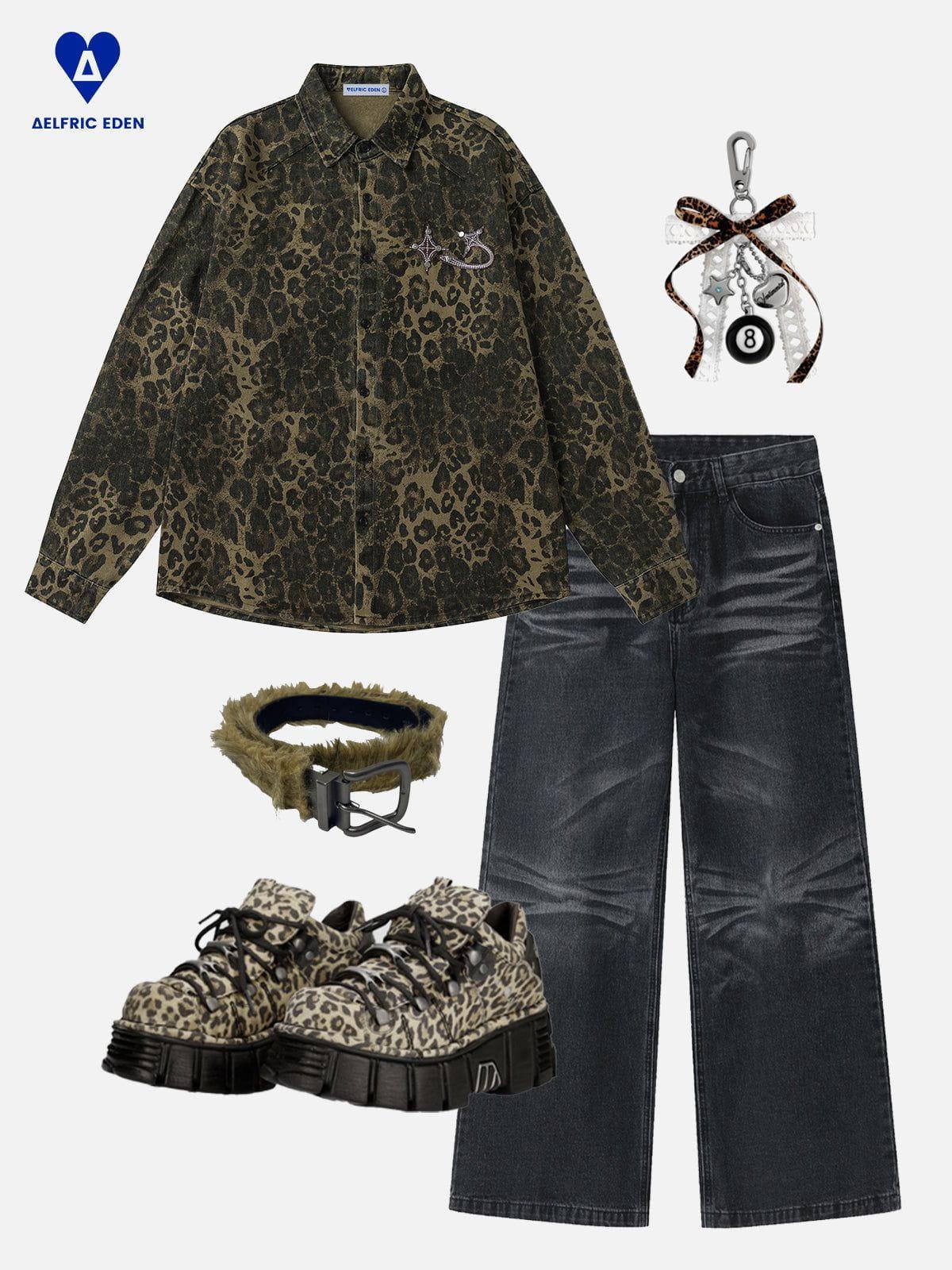 Aelfric Eden Grey Leopard Print Long Sleeve Shirt Product Image