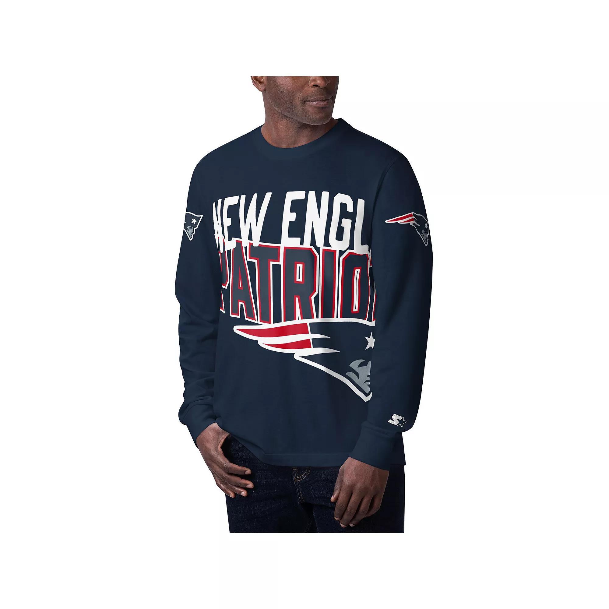 Men's Starter Navy New England Patriots Clutch Hit Long Sleeve T-Shirt, Size: Large, Blue Product Image