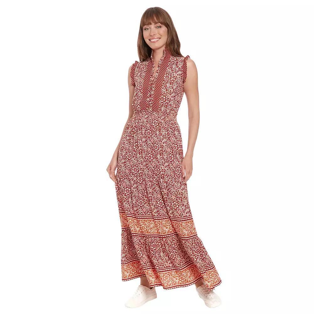 Women's London Times Floral Smocked-Waist Maxi Dress, Size: 12, Brown Ivory Product Image