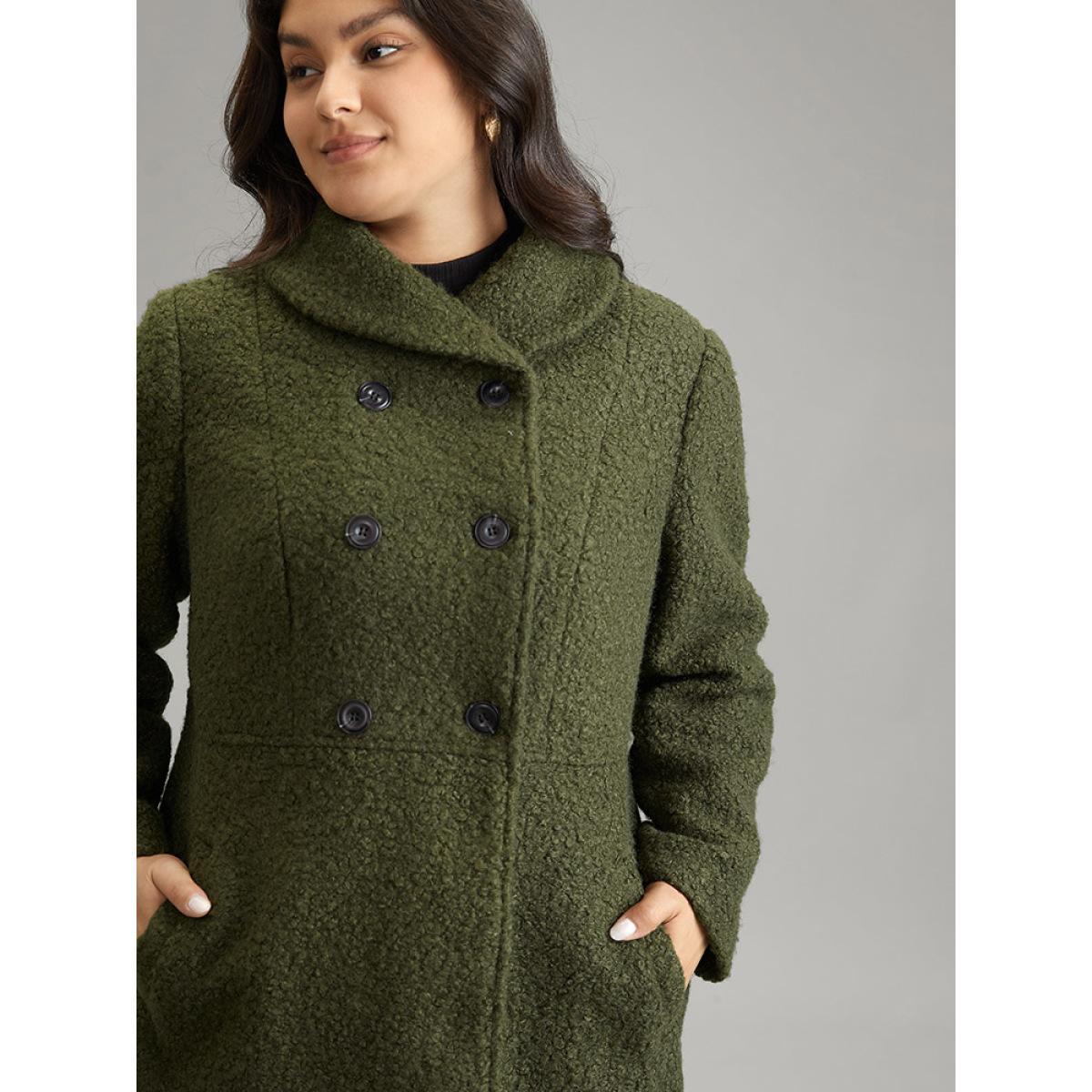 Plus Size Fluffy Asymmetrical Neck Double Breasted Coat Women ArmyGreen Casual Lined Ladies Dailywear Winter Coats BloomChic 14-16/1X Product Image