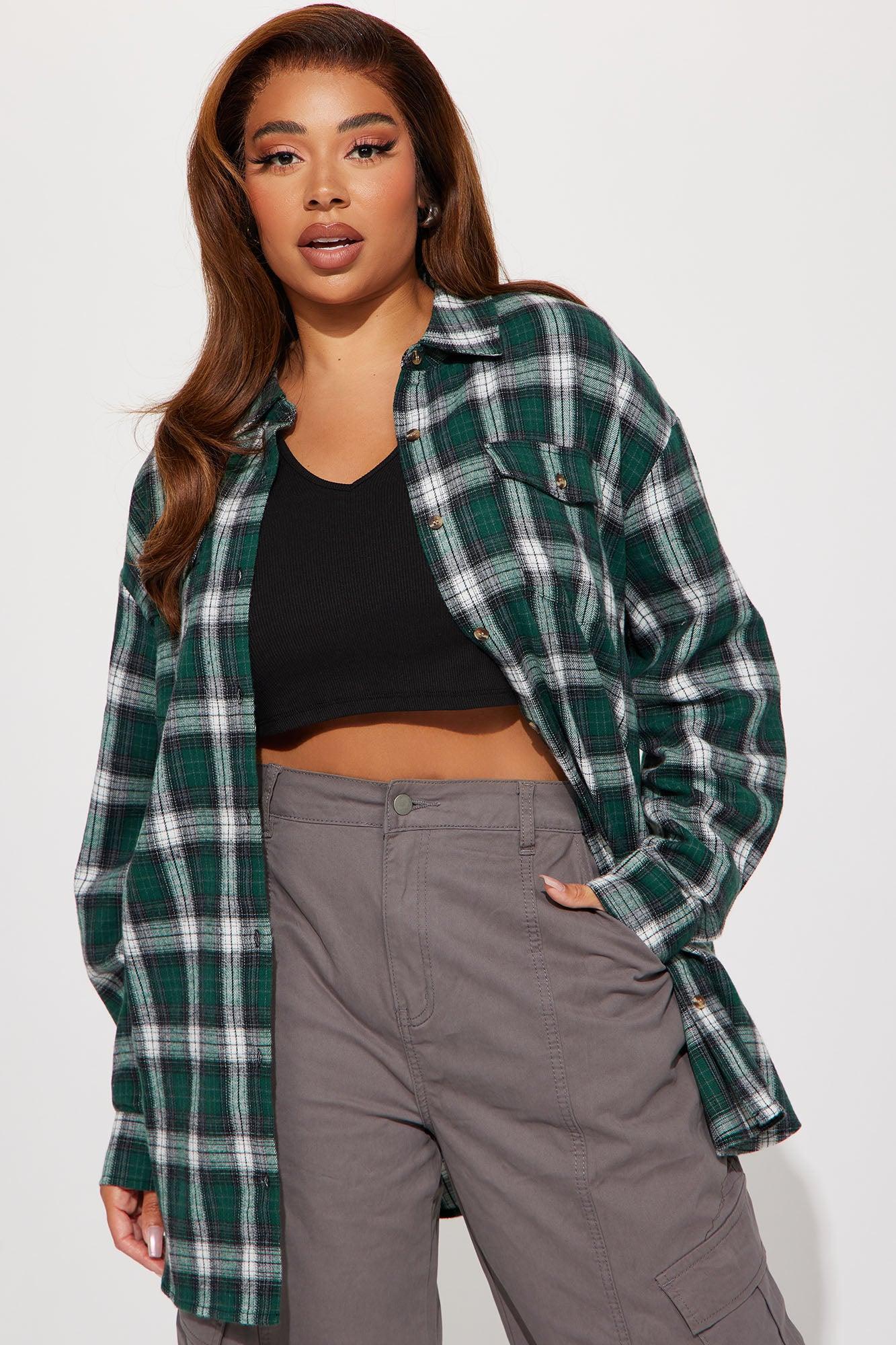 Pretty In Plaid Oversized Flannel Top - Green/combo Product Image