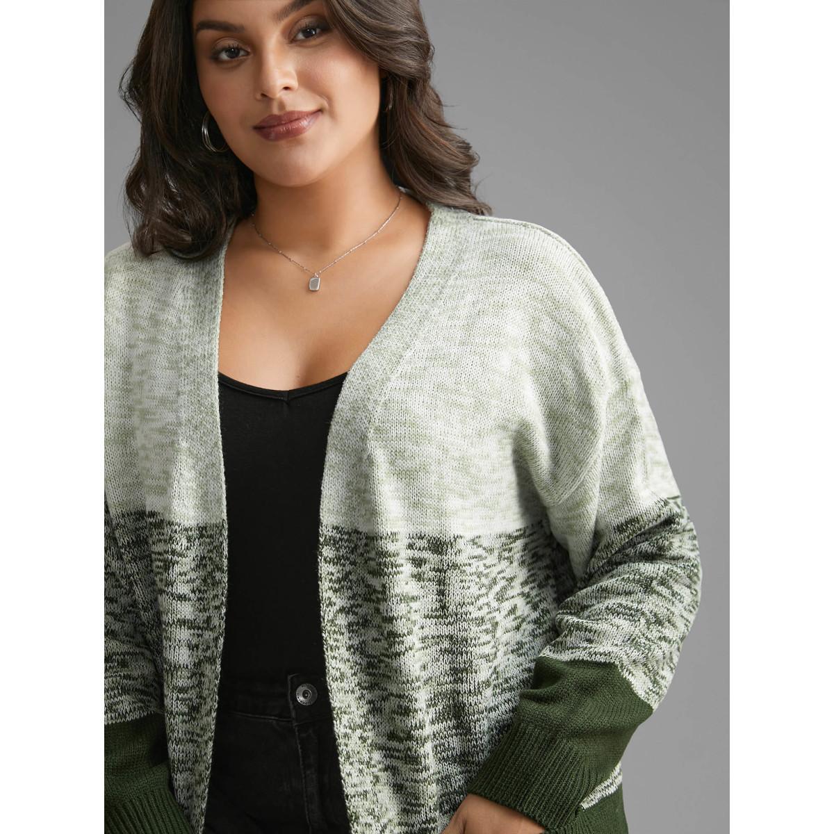 Plus Size Heather Colorblock Contrast Patched Pocket Cardigan ArmyGreen Women Casual Loose Long Sleeve Everyday Cardigans BloomChic 30/6X Product Image