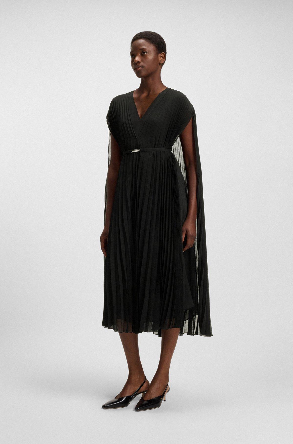 BOSS - Belted dress in crinkle chiffon with overlay - Black Product Image