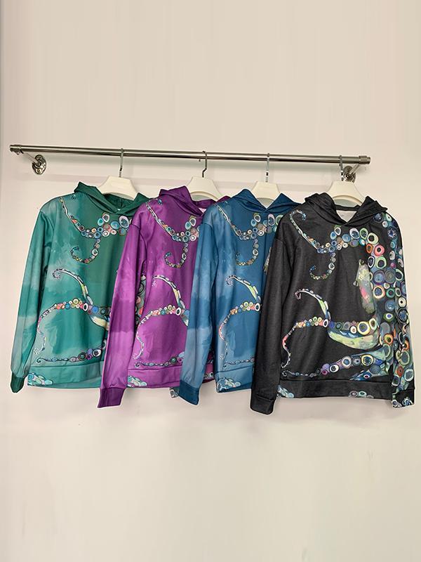 Long Sleeves Printed Hooded Hoodies Tops Product Image