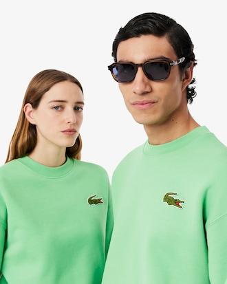 Unisex Loose Fit Badge Accent Fleece Sweatshirt Product Image