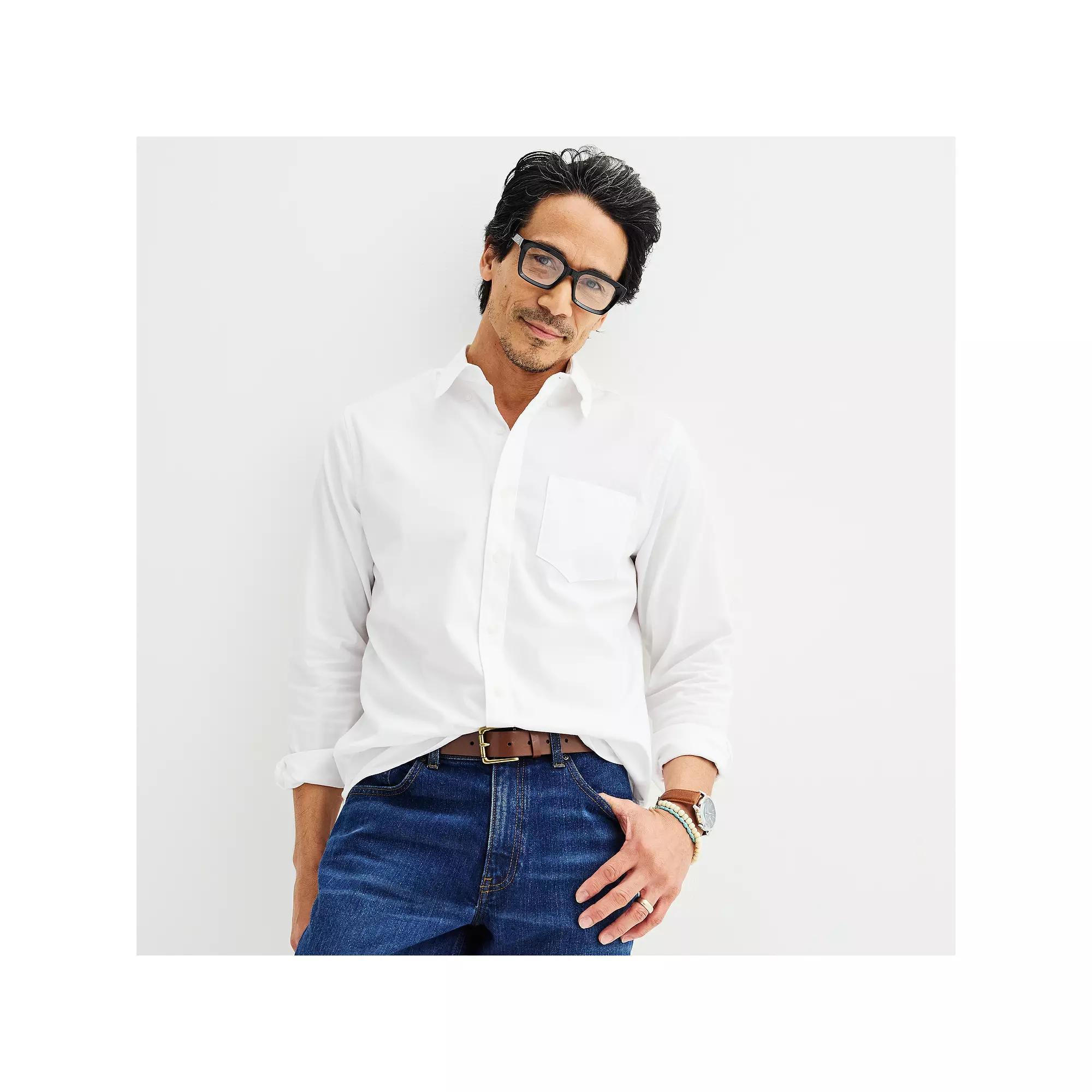 Men's Sonoma Goods For Life® Long Sleeve Perfect Length Button-Down Shirt, Size: XS, Modern White Product Image