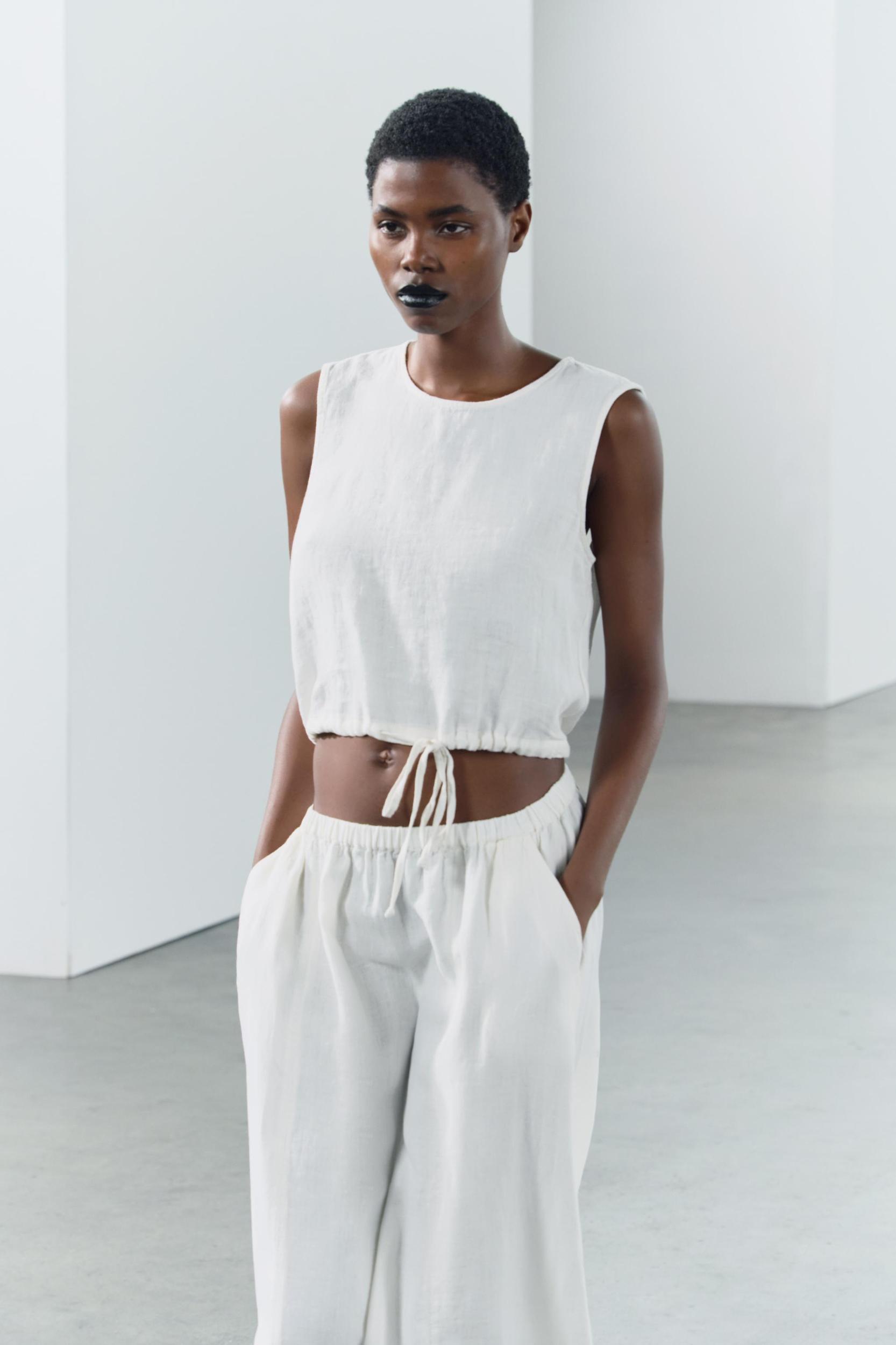 TIED 100% LINEN TOP ZW COLLECTION Product Image
