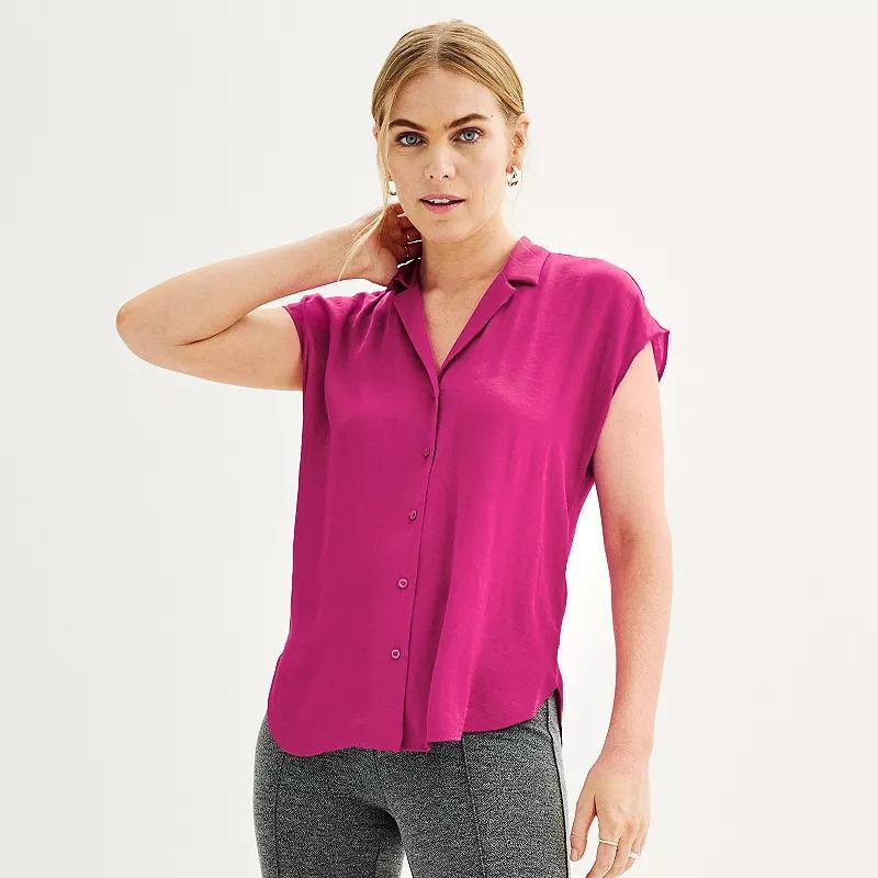 Women's Nine West Short Sleeve Easy Lapel Shirt, Size: Medium, Daisy Dew Product Image