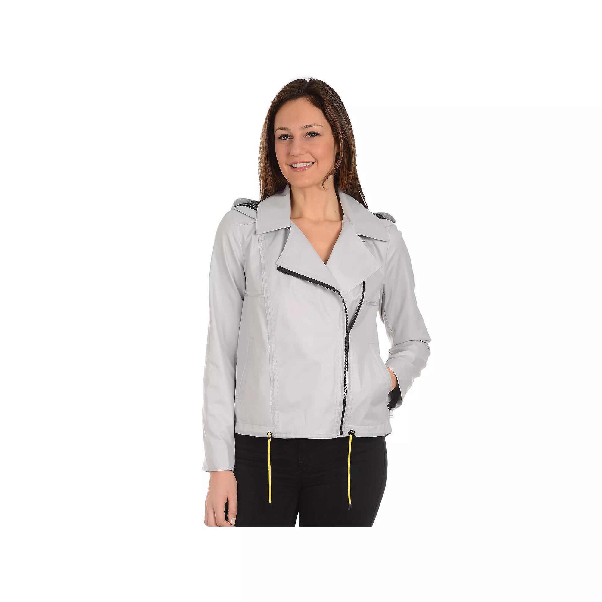 Women's Fleet Street High-Low Moto Jacket, Size: Medium, Silver Product Image