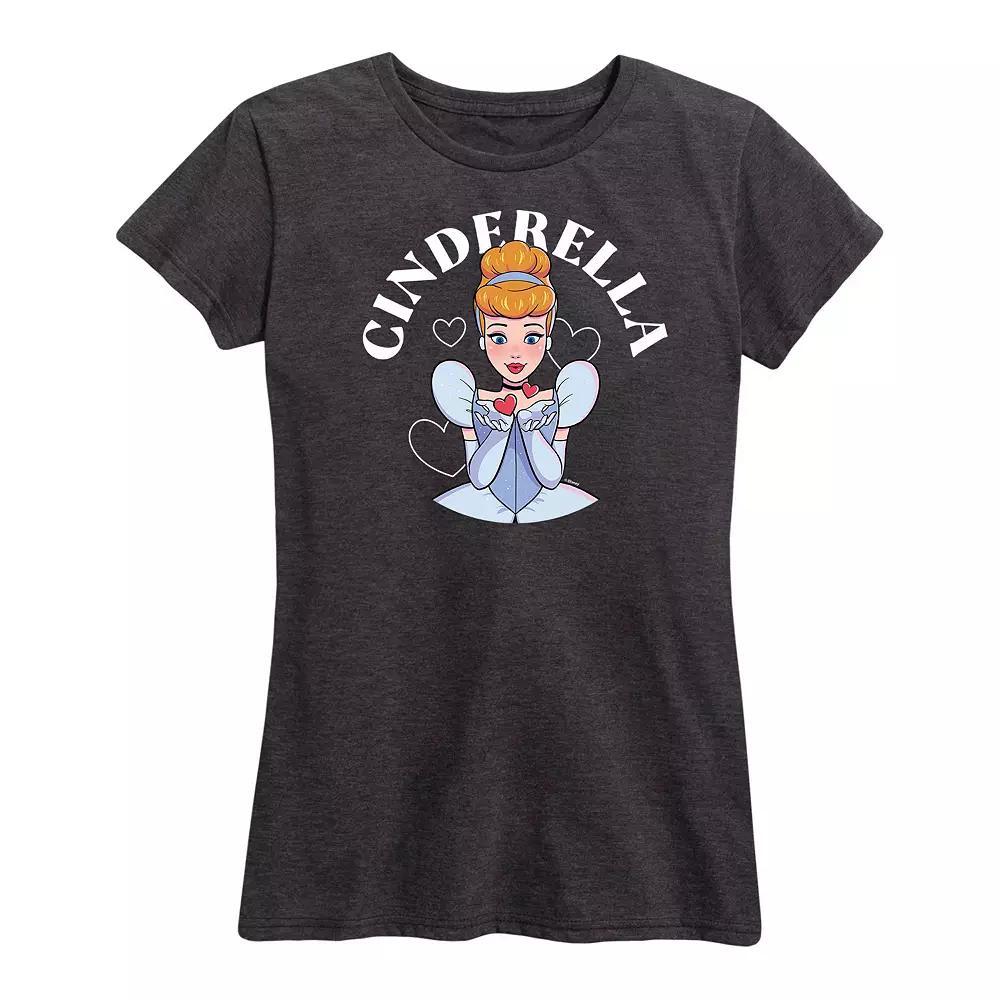 Disney Princess Cinderella Womens Kiss Graphic Tee, Girls Grey Gray Product Image
