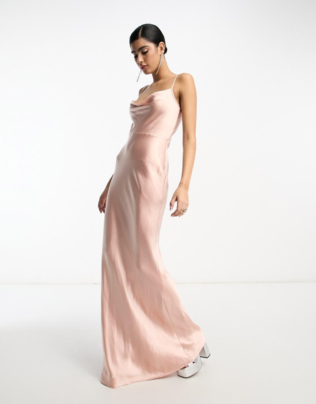 Pretty Lavish Bridesmaid Keisha cowl neck satin maxi dress Product Image