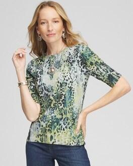 Animal Print Short-Sleeve Pullover Sweater Product Image