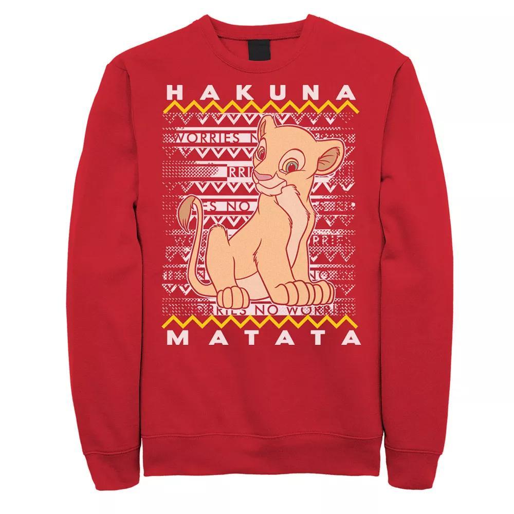 Disney's The Lion King Men's Simba Ugly Christmas Graphic Fleece Pullover, Size: Large, Red Product Image