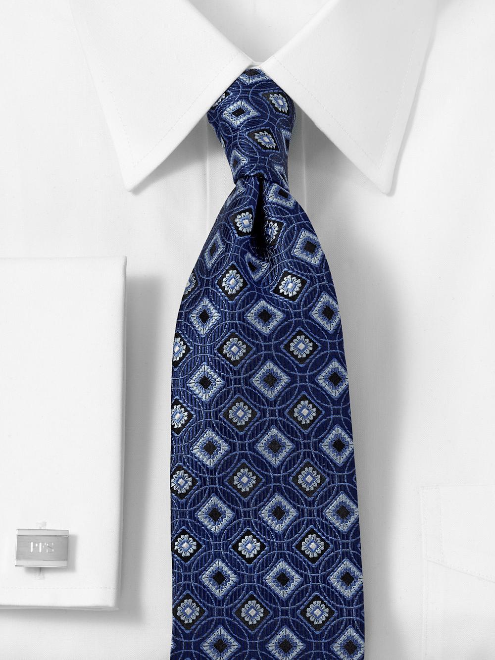 Medallion Woven Silk Tie - Navy Product Image