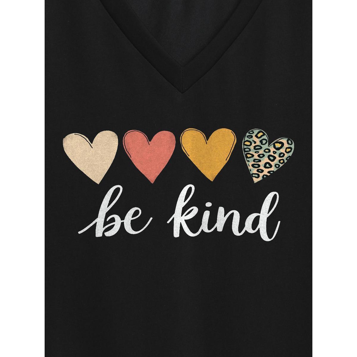 Plus Size Be Kind Pattern Crewneck T-Shirt Black Women Non Positive slogan V-neck Everyday-Casual T-shirts BloomChic 28/5X Product Image