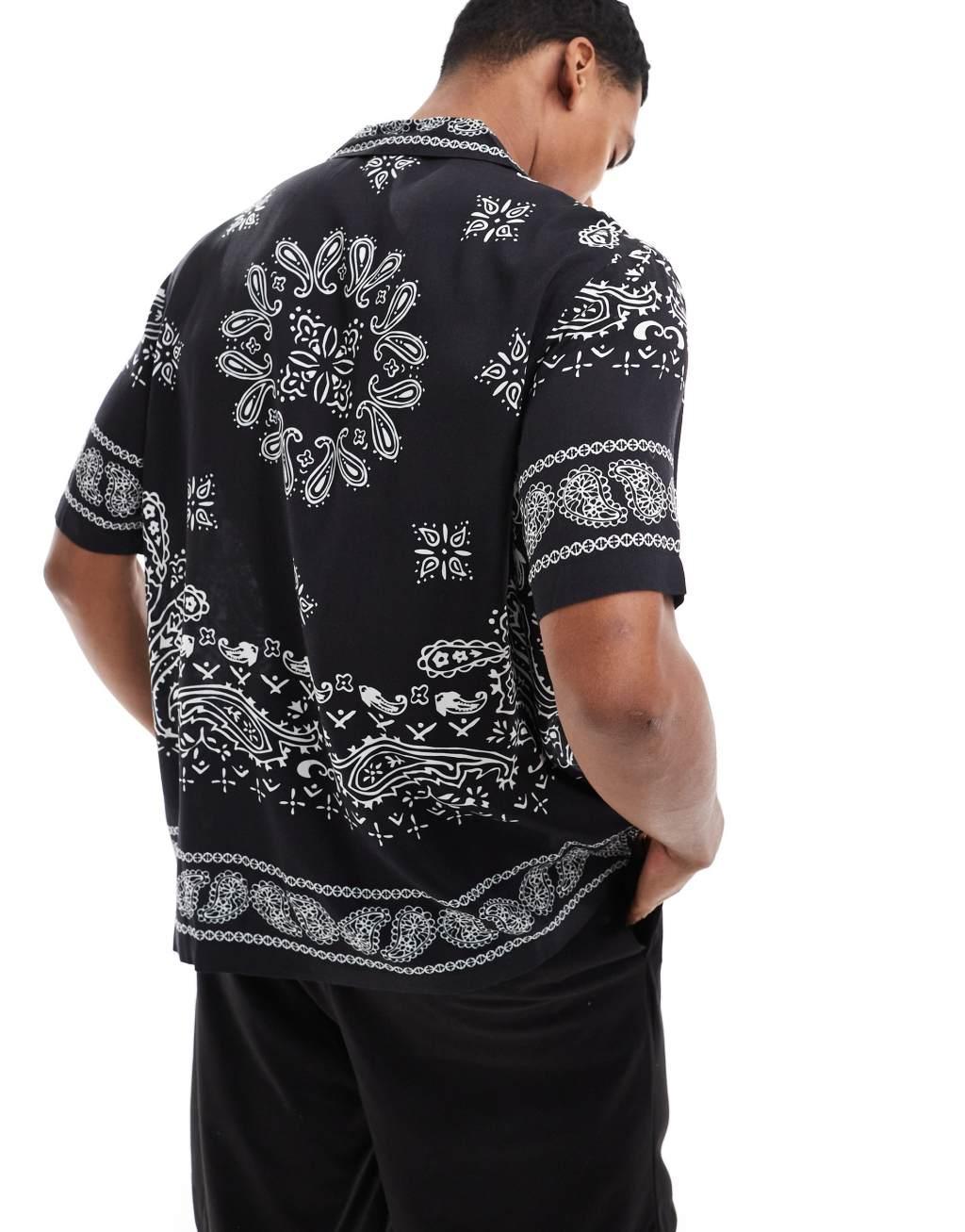 ASOS DESIGN relaxed revere shirt with black and white bandana print Product Image