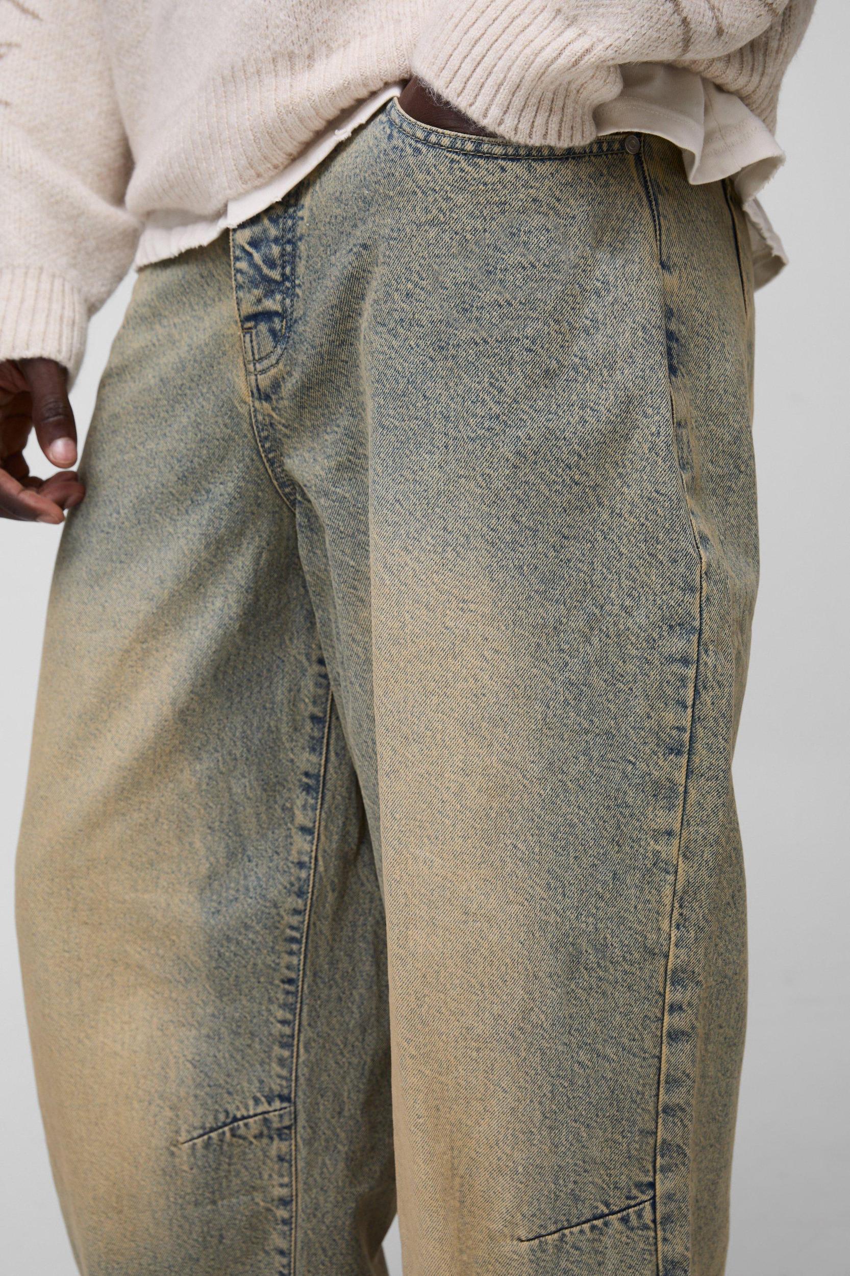 Balloon Fit Pleat Knee Tinted Jeans | boohooMAN USA Product Image